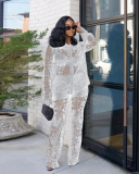 Lace See Through Women Long Sleeve Casual Two Piece Pant Set S-XXL