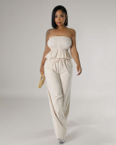 Sleeveless Loose Trendy Women Pocket Pants Sets Club Wear Two Piece Sets White Apricot Green S-2XL