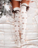 Christmas Multicolored Tied Rope Bow Casual Sweet Warm Long Socks Over The Knee Socks One Size