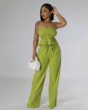 Sleeveless Loose Trendy Women Pocket Pants Sets Club Wear Two Piece Sets White Apricot Green S-2XL