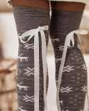 Christmas Multicolored Tied Rope Bow Casual Sweet Warm Long Socks Over The Knee Socks One Size