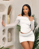 Off Shoulder Women Long Sleeve Two Piece Skirt Set S-XL