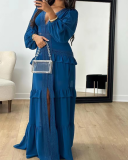 Long Sleeve V-neck High Fashion Maxi Dress S-L