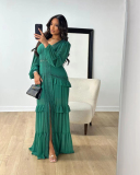 Long Sleeve V-neck High Fashion Maxi Dress S-L