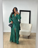 Long Sleeve V-neck High Fashion Maxi Dress S-L
