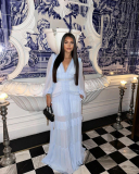 Long Sleeve V-neck High Fashion Maxi Dress S-L