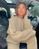 Autumn Crew Neck Solid Color Long Sleeve Casual Pullover Top Trouser Two Piece Outfit S-XL