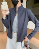 Stand Collar Long Sleeve Fleece Winter Full Zipper Running Coat M-2XL