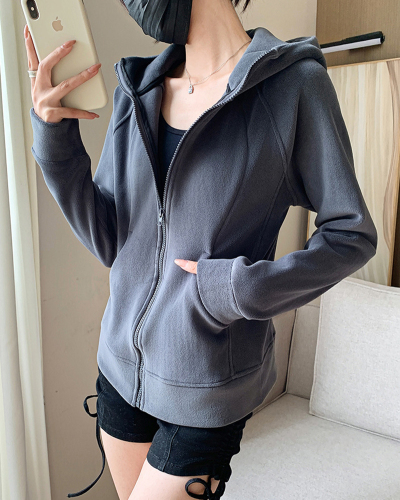 Women Long Sleeve Fleece Full Zipper Pocket Winter New Thick Casual Hoodies Coat S-XL