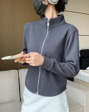 Stand Collar Long Sleeve Fleece Winter Full Zipper Running Coat M-2XL