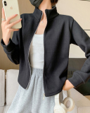 Stand Collar Long Sleeve Fleece Winter Full Zipper Running Coat M-2XL
