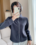 Stand Collar Long Sleeve Fleece Winter Full Zipper Running Coat M-2XL