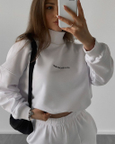 High Neck Printed Long Sleeve Pullover Top Trouser Two Piece Sets S-XL