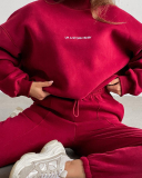 High Neck Printed Long Sleeve Pullover Top Trouser Two Piece Sets S-XL