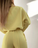 High Neck Printed Long Sleeve Pullover Top Trouser Two Piece Sets S-XL
