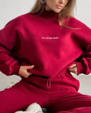 High Neck Printed Long Sleeve Pullover Top Trouser Two Piece Sets S-XL