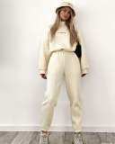 High Neck Printed Long Sleeve Pullover Top Trouser Two Piece Sets S-XL