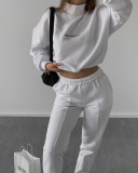 High Neck Printed Long Sleeve Pullover Top Trouser Two Piece Sets S-XL