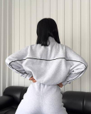 Long Sleeve Striped Stand Collar Full Zipper Coat Sweatpants Two Piece Sets S-XL