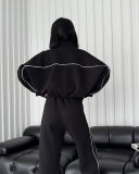 Long Sleeve Striped Stand Collar Full Zipper Coat Sweatpants Two Piece Sets S-XL