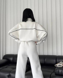 Long Sleeve Striped Stand Collar Full Zipper Coat Sweatpants Two Piece Sets S-XL