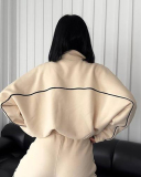 Long Sleeve Striped Stand Collar Full Zipper Coat Sweatpants Two Piece Sets S-XL