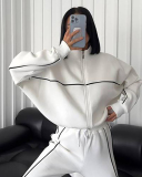 Long Sleeve Striped Stand Collar Full Zipper Coat Sweatpants Two Piece Sets S-XL
