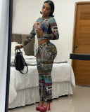 Digital Printed Wholesale Women New Slim Two Piece Pant Set S-L