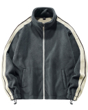 Men's Colorblock Fleece Warm Stand Neck Sports Outdoor Wear Long Sleeve Coat M-3XL