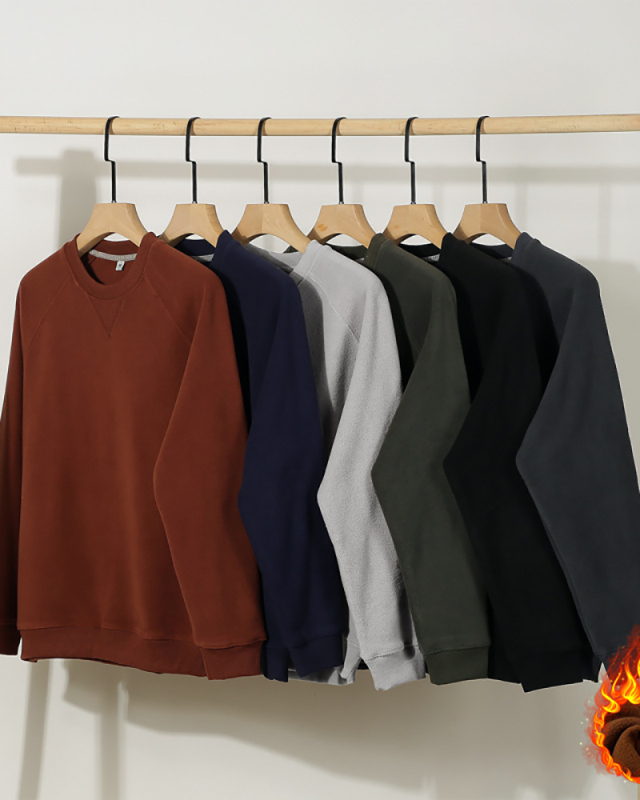 Men's Long Sleeve Fleece 300g Retrp Loose Warm Long Sleeve Sweatshirt S-XL