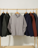 China Manufactory Factory OEM Fleece Button Neck Long Sleeve Pullover Top S-2XL