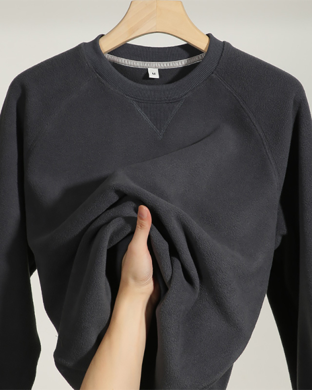 Men's Long Sleeve Fleece 300g Retrp Loose Warm Long Sleeve Sweatshirt S-XL