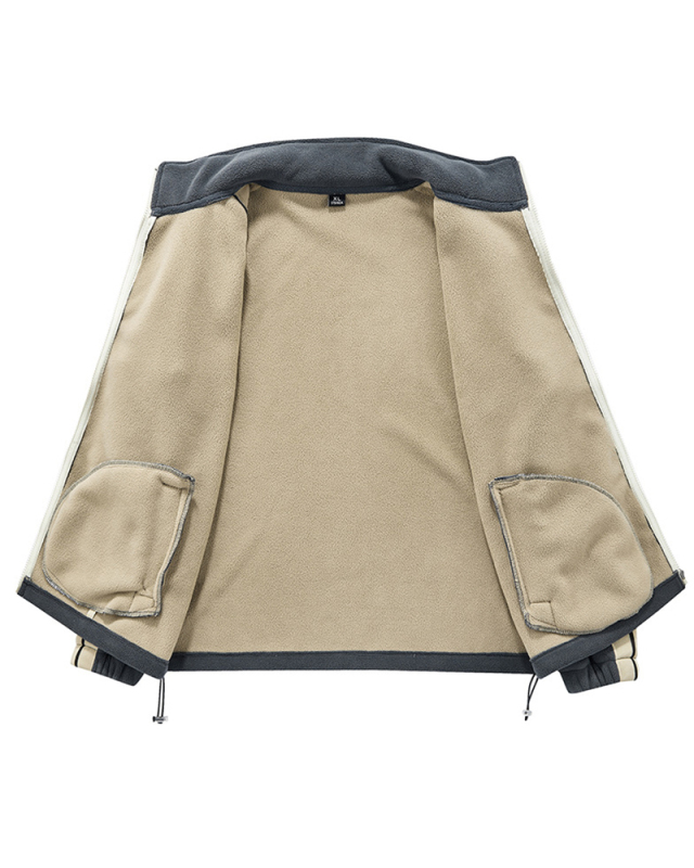 Men's Colorblock Fleece Warm Stand Neck Sports Outdoor Wear Long Sleeve Coat M-3XL