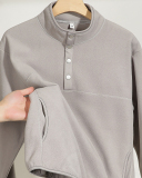 China Manufactory Factory OEM Fleece Button Neck Long Sleeve Pullover Top S-2XL