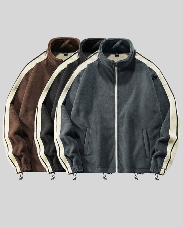 Men's Colorblock Fleece Warm Stand Neck Sports Outdoor Wear Long Sleeve Coat M-3XL