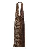 V-neck Mesh Leopard Long Women Dress XS-L