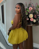 Sweety Girl Halter Neck Open Back Yellow Cute Dress S-XL