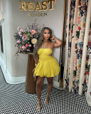 Sweety Girl Halter Neck Open Back Yellow Cute Dress S-XL