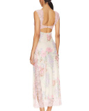 Lace Floral Printed Sleeveless Women Long Dress S-L
