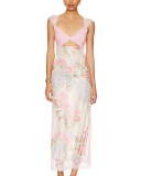 Lace Floral Printed Sleeveless Women Long Dress S-L