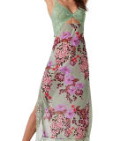 Lace Floral Printed Sleeveless Women Long Dress S-L