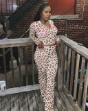 Leopard Printed Women Long Sleeve Wholesale Two Piece Pant Set S-L