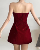 Strapless Women Red Cute Short Dress S-L