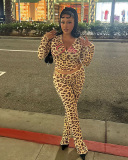 Leopard Printed Women Long Sleeve Wholesale Two Piece Pant Set S-L