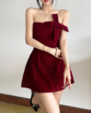 Strapless Women Red Cute Short Dress S-L