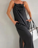 Women Trendy Spring Sling Flower Sleeveless Date Dress Red Black Apricot S-XL