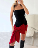 Women Valentine's Day Spaghetti Strap Slimming Sexy Bow Dress Party Dress Red White Apricot S-2XL