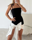 Women Valentine's Day Spaghetti Strap Slimming Sexy Bow Dress Party Dress Red White Apricot S-2XL