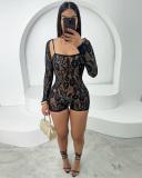 Black Lace See Through Women Hot Sexy Jumpsuit S-L