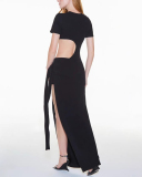 Women Hollow Out Backless Slim Strappy Sexy Street Style Date Dress Black Khaki White S-2XL